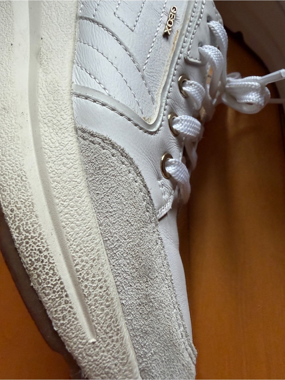 Geox White Leather & Suede Low-Top Sneakers - Picture 9 of 10